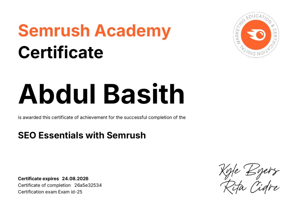 Home Semrush SEO Essentials Certificate